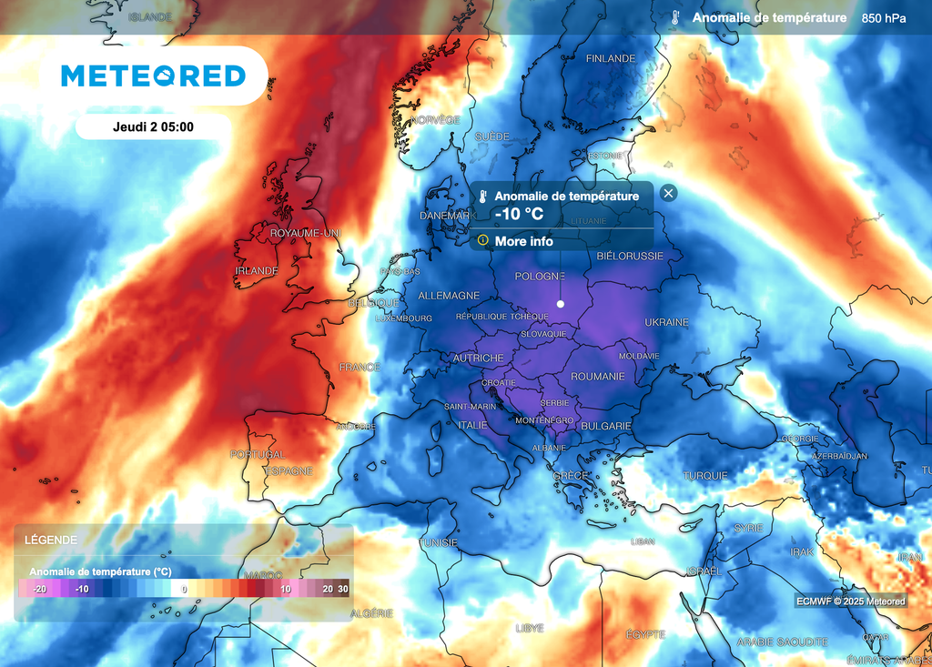 Descente d'air froid sur l'Europe centrale.