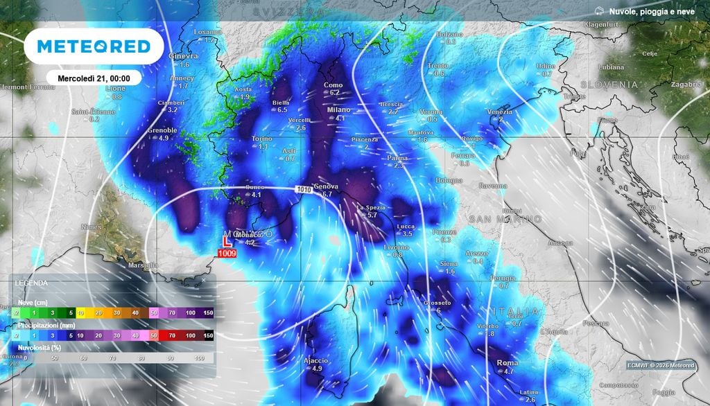 La situazione prevista martedì 20 ottobre sulla Liguria: bisognerà fare attenzione al rischio di forte maltempo.