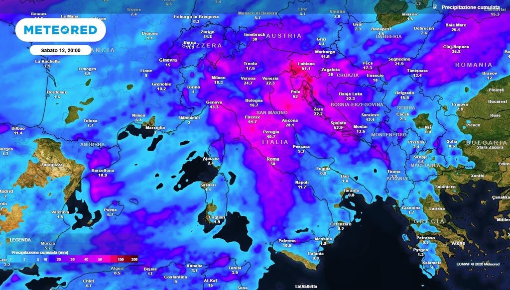 Gli accumuli più importanti si potranno registrare sulle regioni centrali