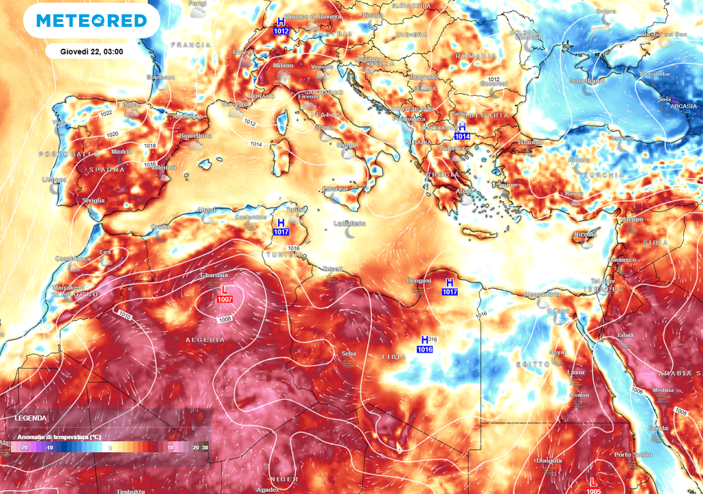 Aria calda verso il Mediterraneo. Aria calda verso il Mediterraneo.