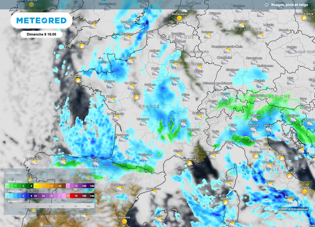 Dépression qui progressera plus au sud dans le courant d'après-midi de dimanche.