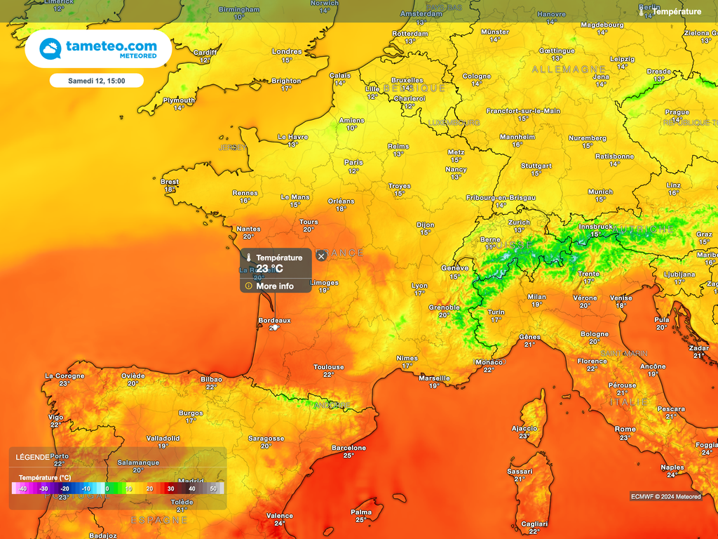 Douceur surtout vers le quart sud-ouest avec parfois 23°C à l'ombre ! Douceur surtout vers le quart sud-ouest avec parfois 23°C à l'ombre !