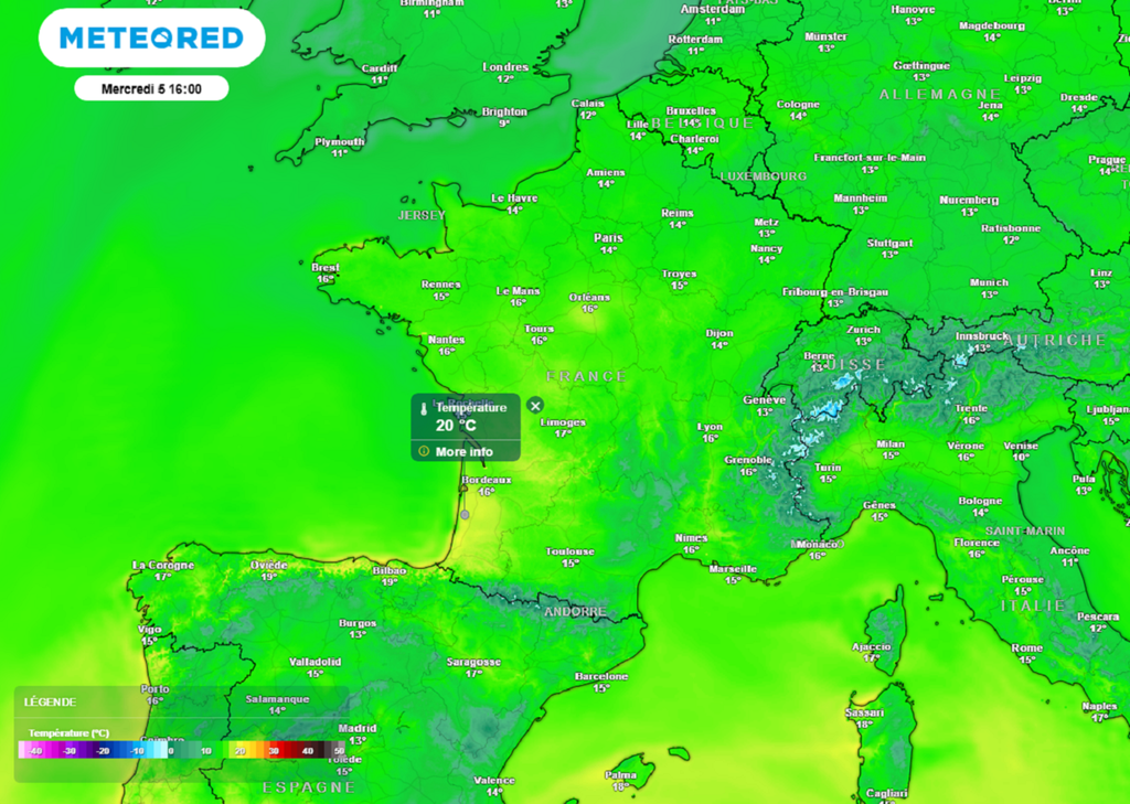 Les températures seront printanières en cours de journée avec des pointes à 20°C mercredi sur le sud de l'Aquitaine.