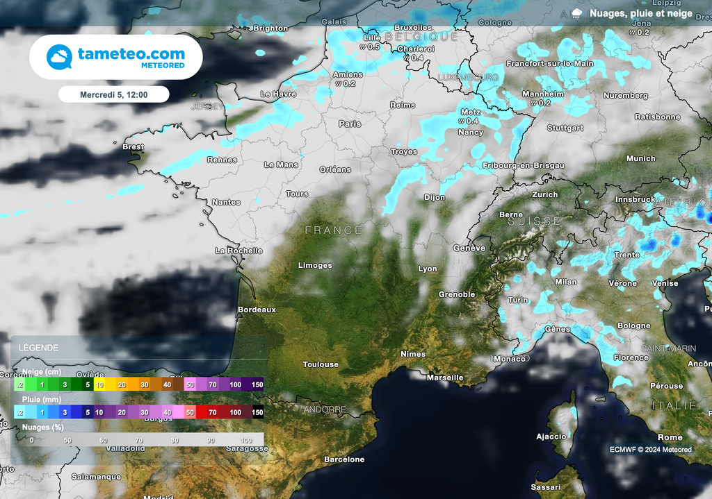 Quelques pluies faibles attendues mercredi dans le nord-ouest. Quelques pluies faibles attendues mercredi dans le nord-ouest.
