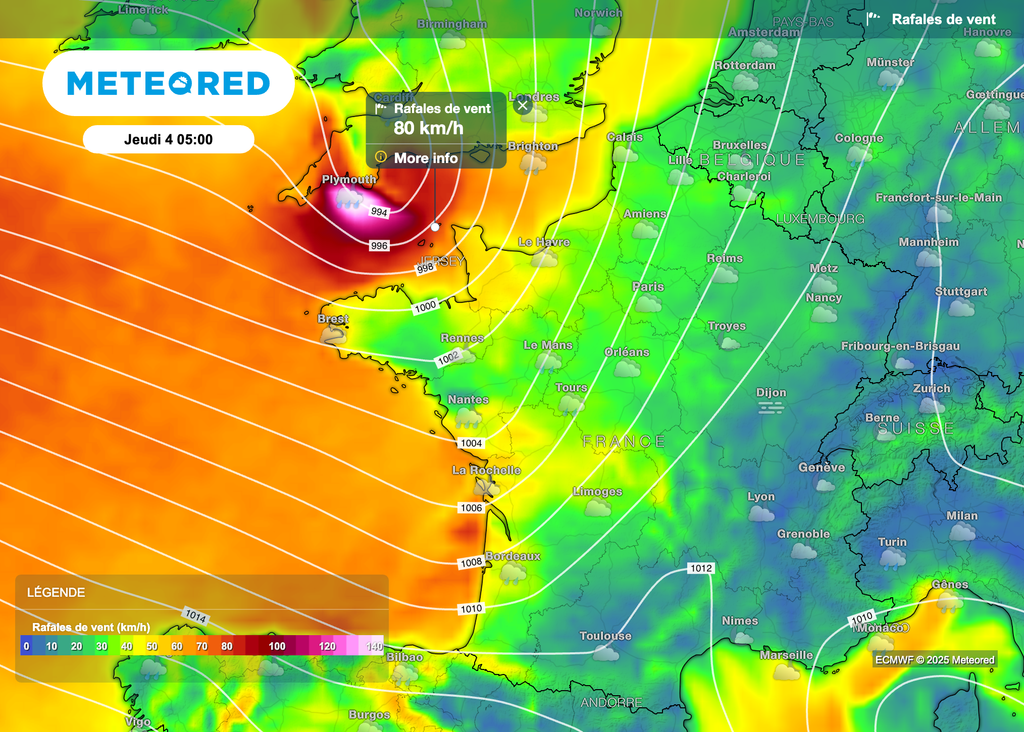 De fortes rafales de vent prévues sur les côtes bretonnes ce jeudi. De fortes rafales de vent prévues sur les côtes bretonnes ce jeudi.