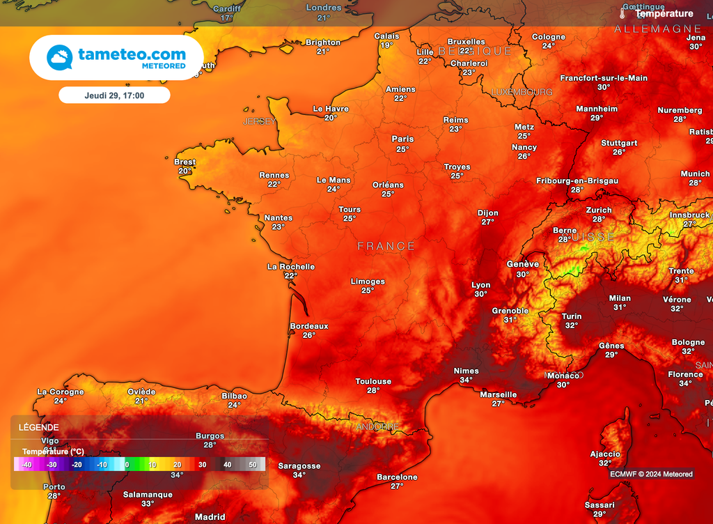 Chaleur en régression vers l'est et le sud jeudi. Chaleur en régression vers l'est et le sud jeudi.