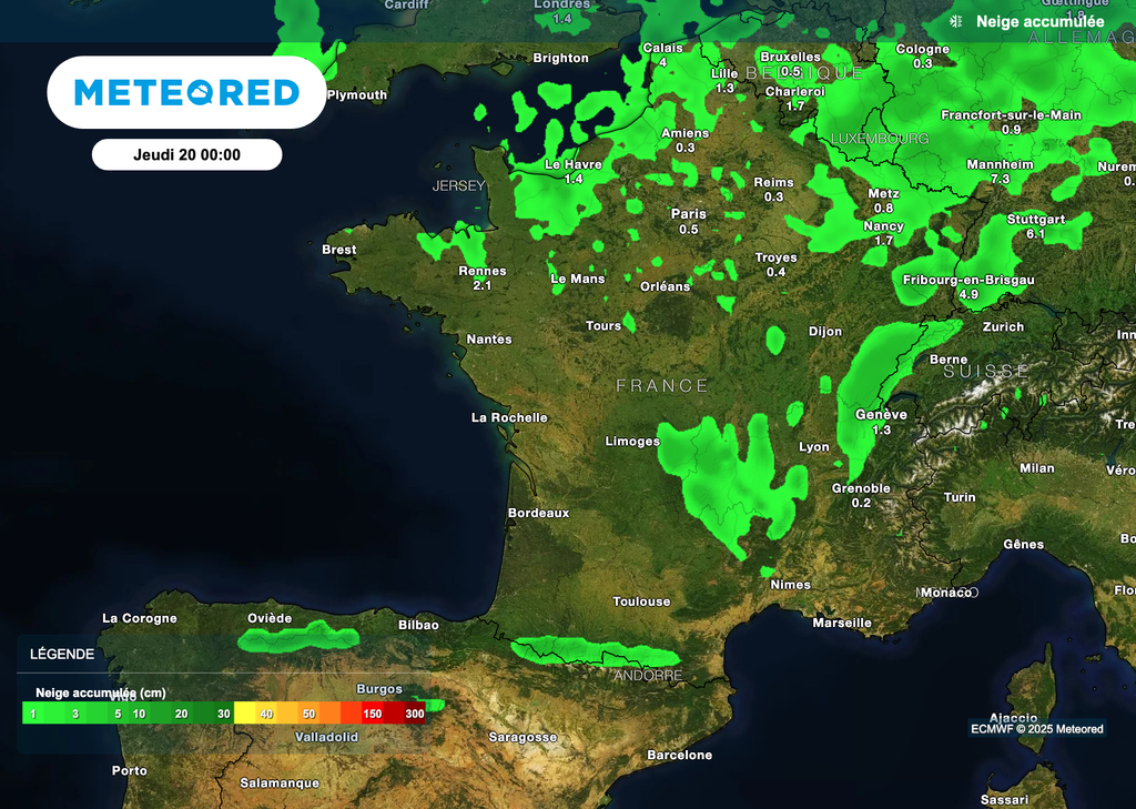 Vigilance jaune : de la neige attendue cet après-midi entre les collines normandes et les collines de l'Artois.