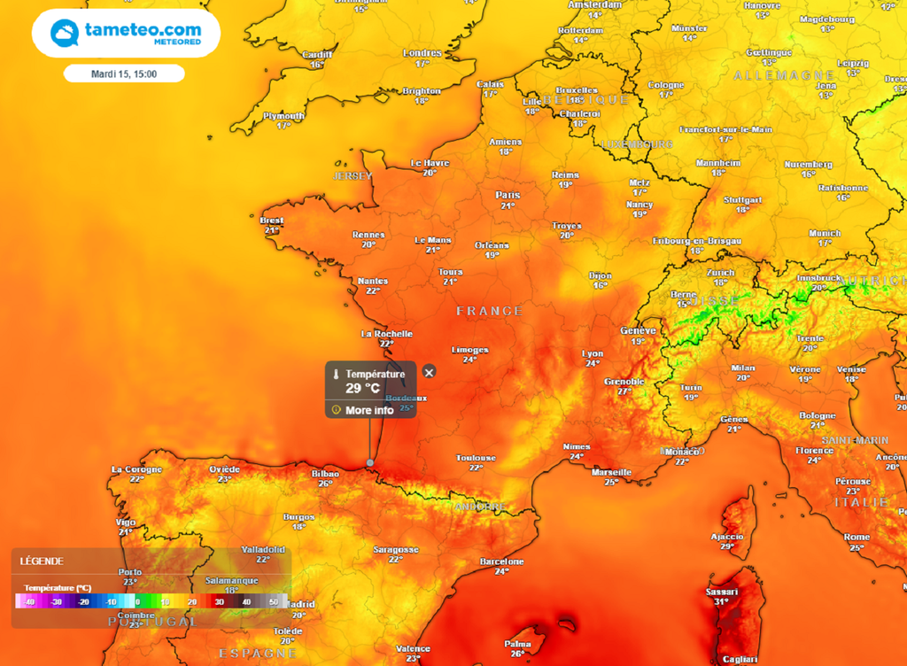 Un pic de chaleur est attendu mardi après-midi avec des pointes approchant des 30°C sur la côte aquitaine ! Un pic de chaleur est attendu mardi après-midi avec des pointes approchant des 30°C sur la côte aquitaine !