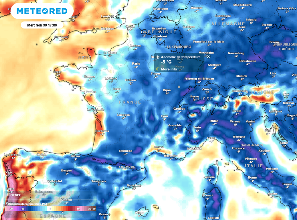 Jusqu'en milieu de semaine, le mercure sera situé entre 2 et 5°C en dessous des normales de saison.