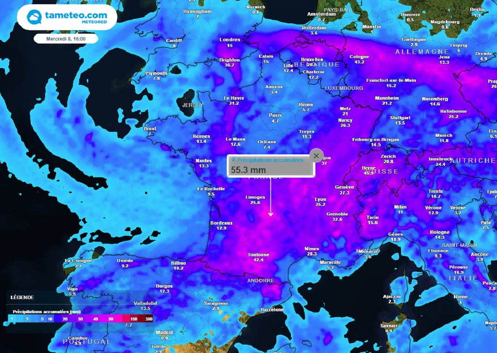 En première partie de semaine, l'instabilité demeurera marquée avec des cumuls de pluies parfois conséquents.