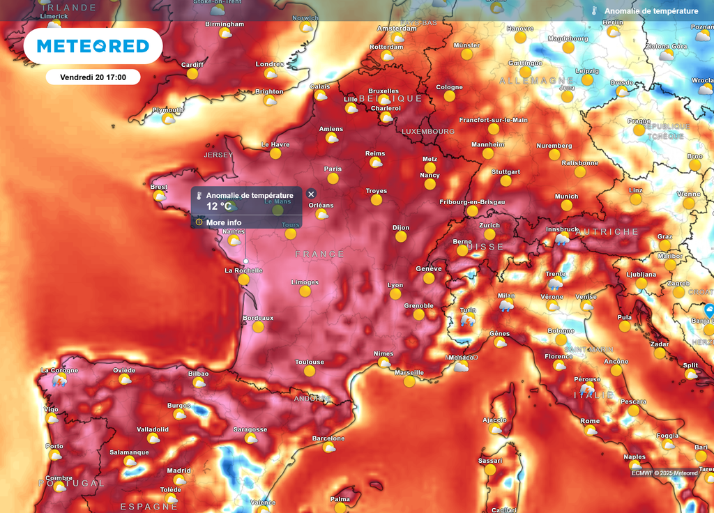 Anomalie de températures vendredi après-midi Anomalie de températures vendredi après-midi