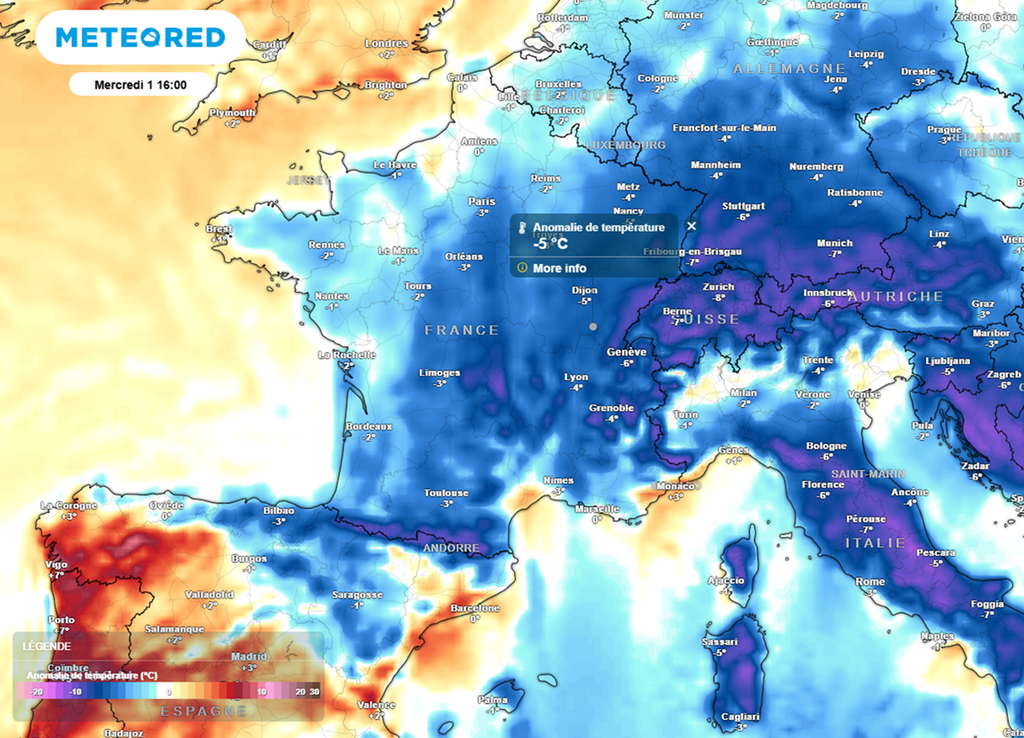 En milieu de semaine, les maximales seront situées jusqu'à 5°C en dessous des normales de saison.