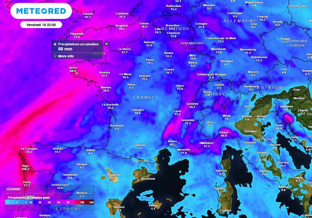 Les précipitations s'annoncent parfois copieuses cette semaine, notamment dans le nord-ouest.