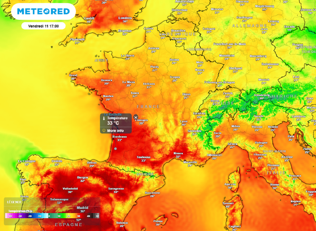 Vendredi après-midi, les fortes chaleurs se généraliseront dans le quart sud-ouest et près de la Méditerranée.