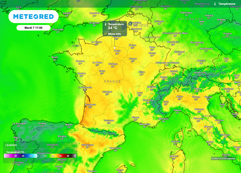 10°C d'écart entre Brest et Paris pour la journée de mardi !