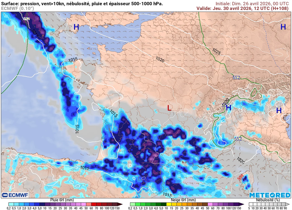 Instabilité qui se renforcera jeudi avec de nombreuses pluies voire orages au sud.