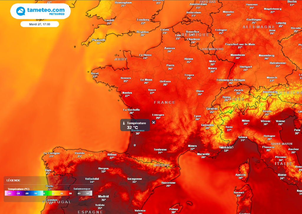 En début de semaine, les températures dépasseront souvent la barre des 30°C dans les régions de la moitié sud.