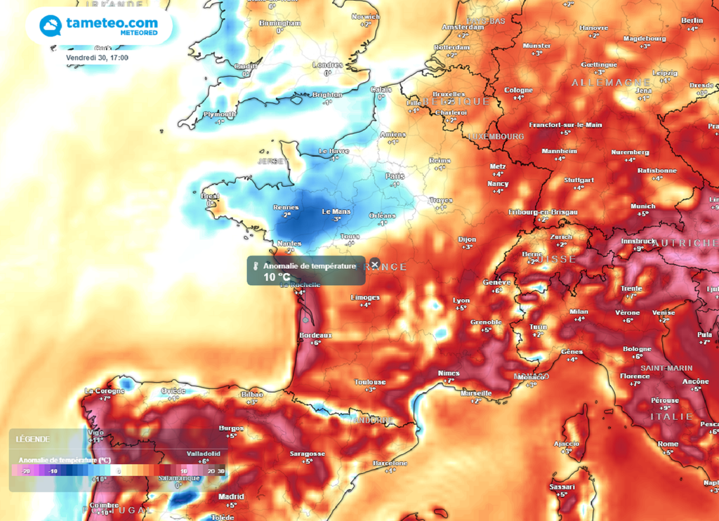 En fin de semaine, les conditions météo pourraient devenir plus instables et plus fraîches au nord-ouest mais la fiabilité devient plus limitée...