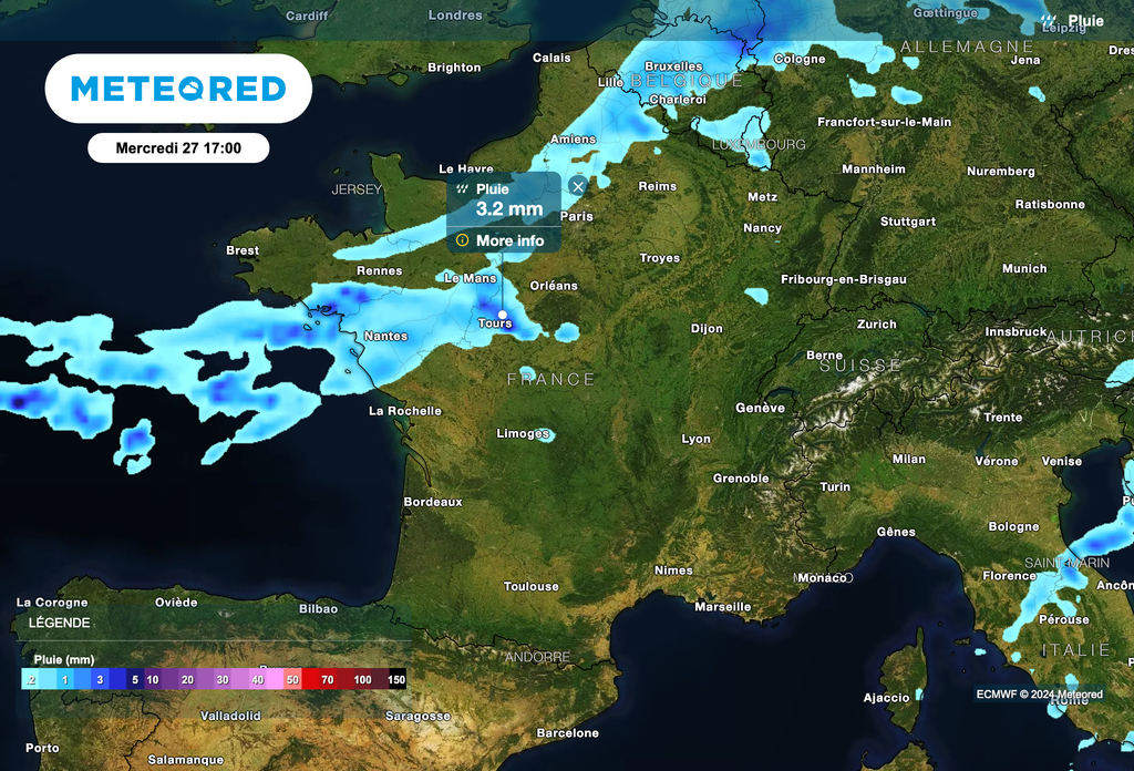 Météo pluvieuse ce mercredi après-midi dans les régions du nord-ouest de la France !