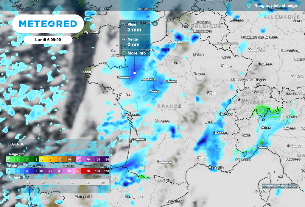Météo pluvieuse ce lundi matin dans l'ouest de la France. Météo pluvieuse ce lundi matin dans l'ouest de la France.