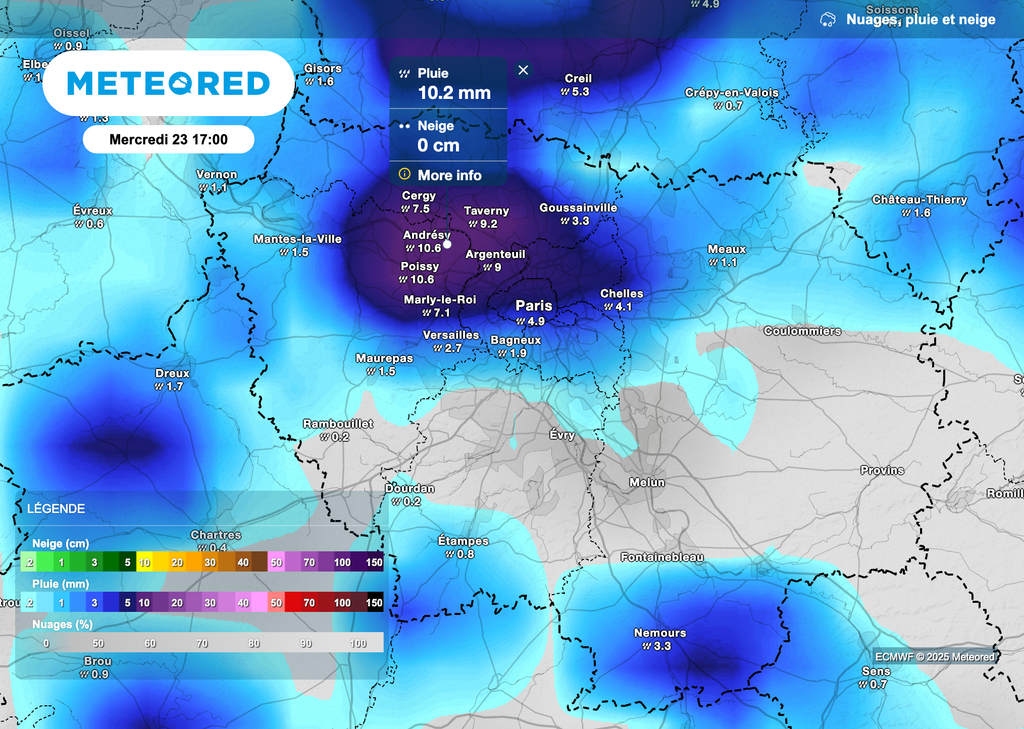 Des pluies orageuses parfois soutenues ce mercredi en Île-de-France.
