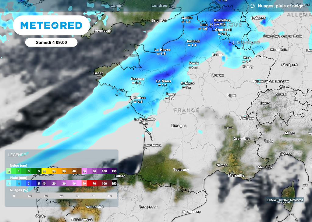 Des pluies demain matin dans les régions du nord-ouest.