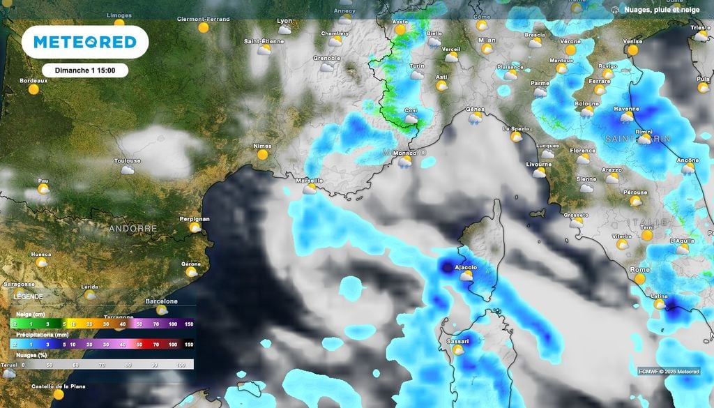 Une météo plus perturbée est attendue dimanche entre le sud-est et la Corse. Une météo plus perturbée est attendue dimanche entre le sud-est et la Corse.