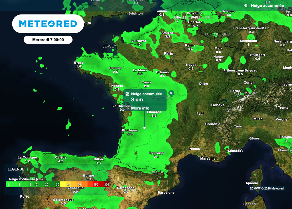 Régions concernées par les chutes de neige entre lundi et mardi !