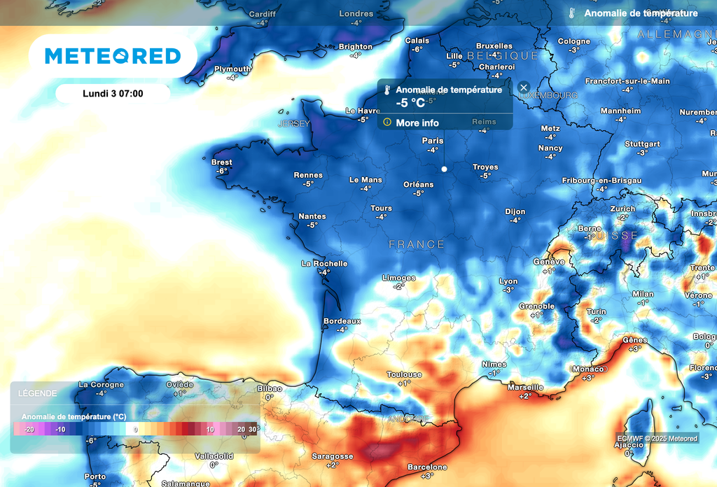 Températures très nettement inférieures aux normales de saison ce matin.