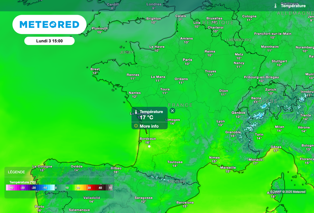 Températures en très forte hausse cet après-midi par rapport à ce matin.