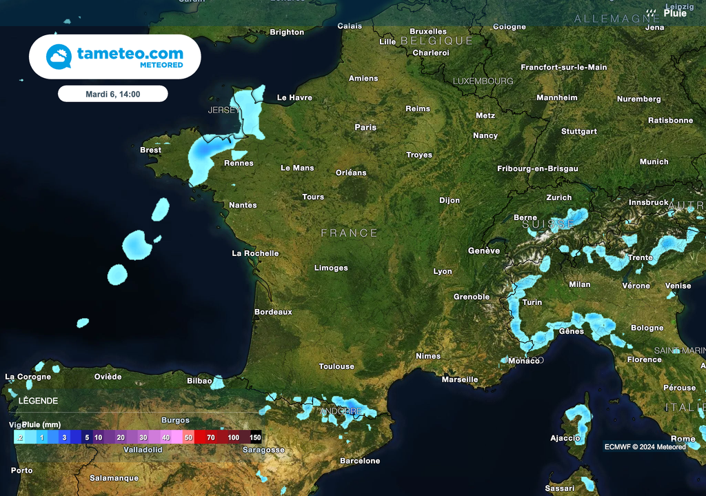 Quelques pluies ce mardi dans le nord-ouest de la France.