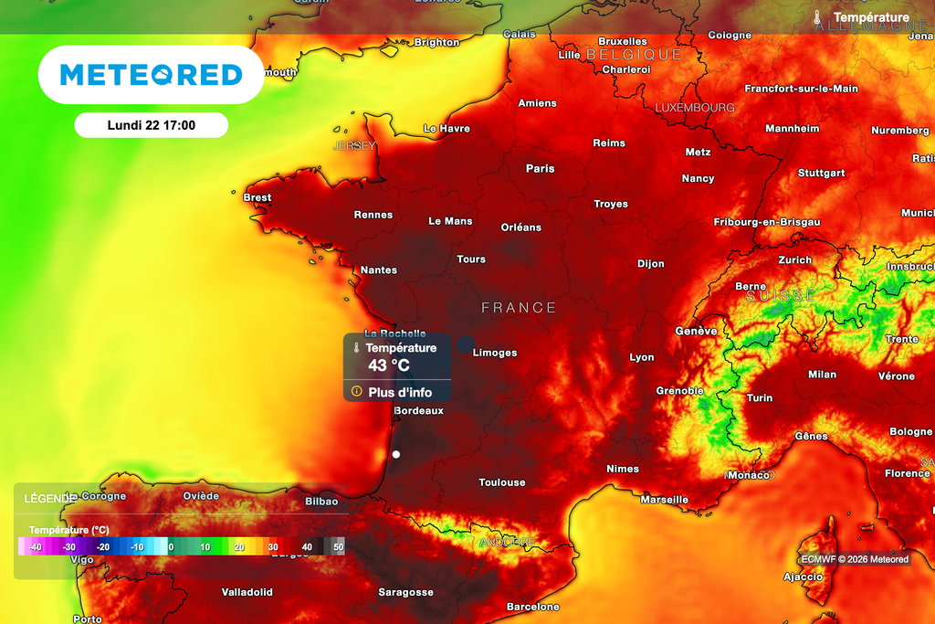 43 degrés prévus cet après-midi dans le sud-ouest de la France ! 43 degrés prévus cet après-midi dans le sud-ouest de la France !