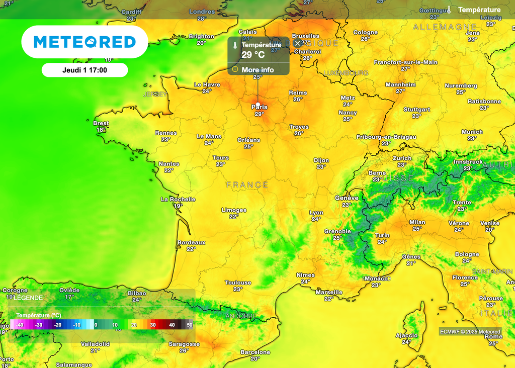 30°C à Paris ce jeudi 1er mai 2025. 30°C à Paris ce jeudi 1er mai 2025.