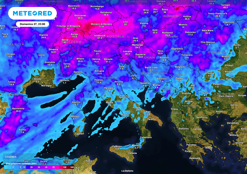 Precipitazioni cumulate entro domenica sera