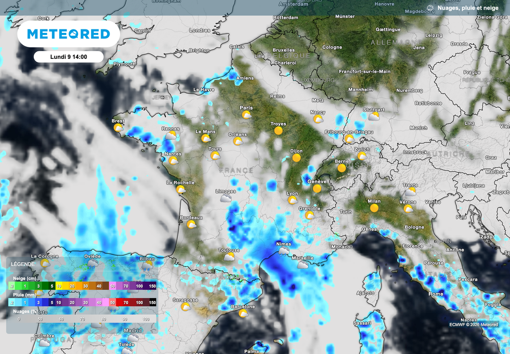 Une météo très pluvieuse lundi vers l'Occitanie.