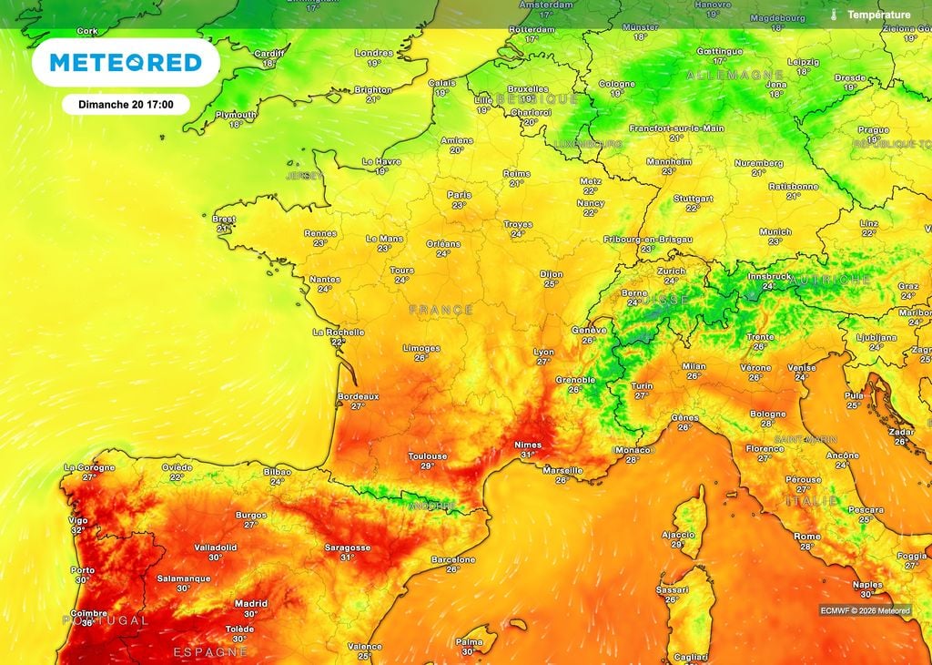 Une chaleur surtout sur la moitié sud dimanche, alors qu'une météo un peu plus fraîche sera observée sur l'extrême nord; Une chaleur surtout sur la moitié sud dimanche, alors qu'une météo un peu plus fraîche sera observée sur l'extrême nord;
