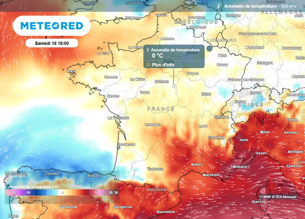 Anomalies Les températures se situeront globalement dans les normes de la période samedi sur les 3/4 de la France, sauf sur le Sud-Est