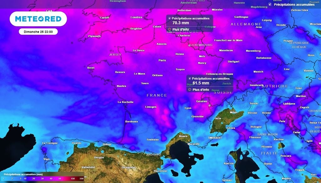 Plusieurs dizaines de millimètres de pluie vont tomber sur une large moitié nord de la France Plusieurs dizaines de millimètres de pluie vont tomber sur une large moitié nord de la France