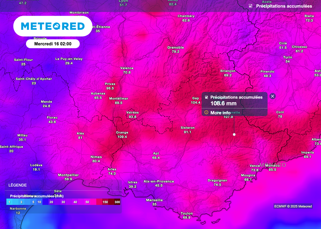 Cumuls de pluie parfois importants d'ici le milieu de semaine prochaine.