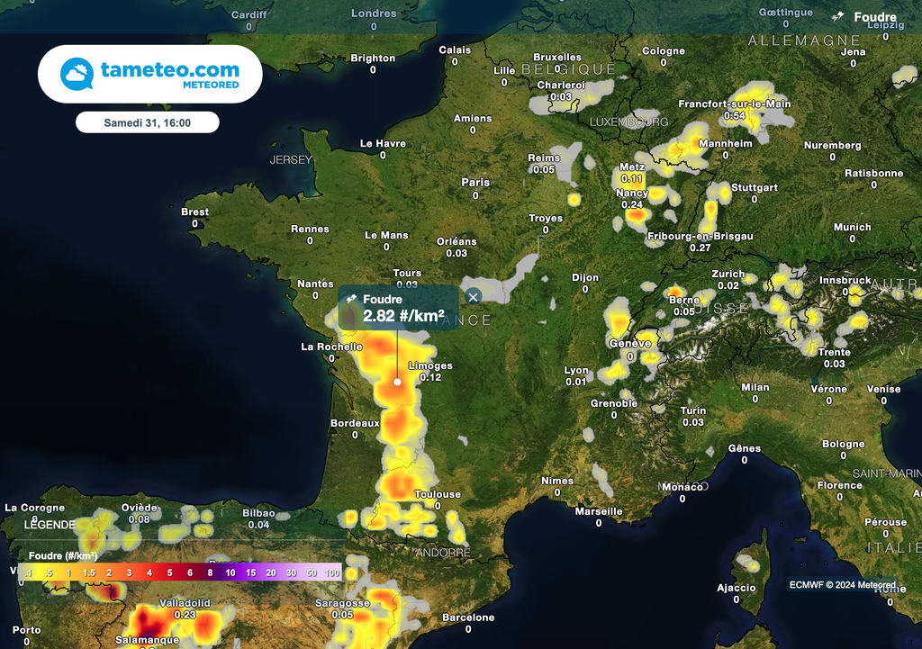 Risque orageux samedi après-midi dans le sud-ouest de la France.