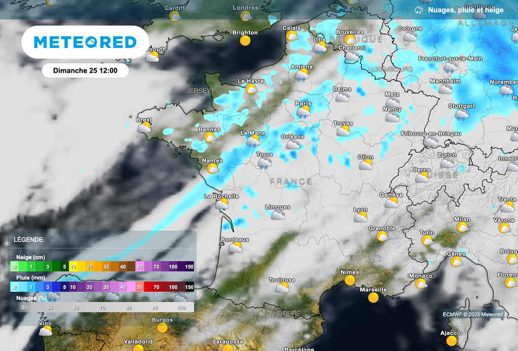Météo pluvieuse dimanche dans les régions du nord-ouest de la France. Météo pluvieuse dimanche dans les régions du nord-ouest de la France.