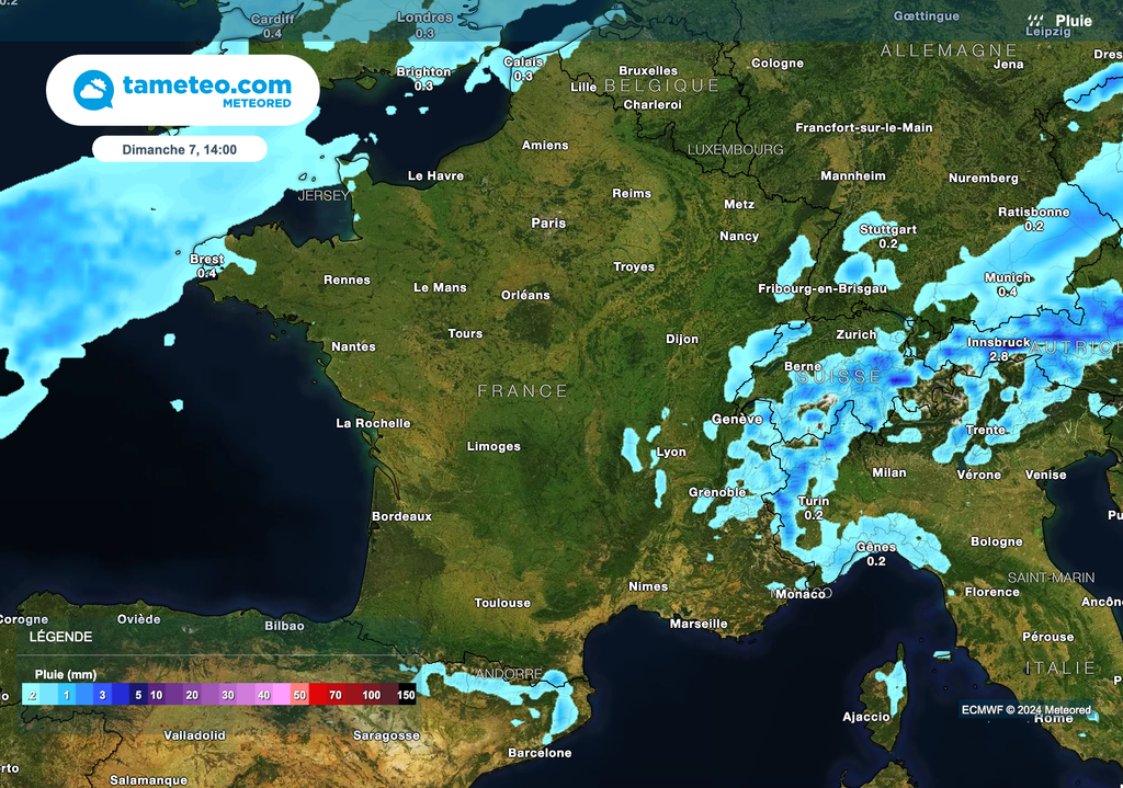 Quelques averses dans le centre-est dimanche.
