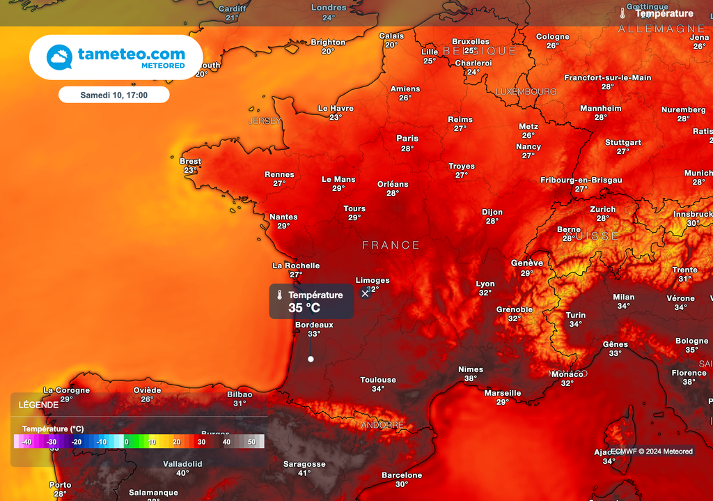 Températures dépassant les 35 degrés samedi après-midi dans le sud-ouest de la France ! Températures dépassant les 35 degrés samedi après-midi dans le sud-ouest de la France !