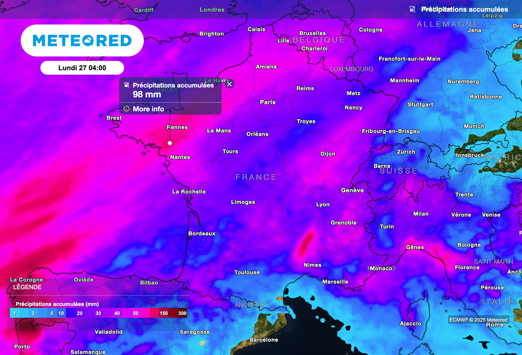 Des cumuls de pluie importants attendus dans le nord-ouest de la France d'ici la fin de semaine.
