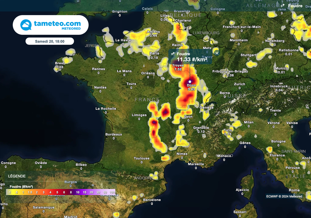 Des orages attendus en France dès samedi après-midi. Carte des zones concernées samedi en soirée.