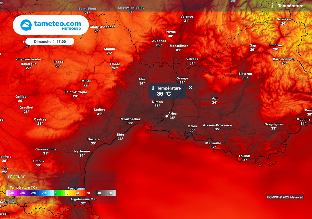 Fortes chaleurs dans le sud-est de la France dimanche après-midi !
