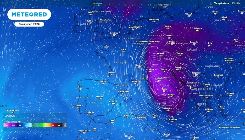 Présence d'une goutte froide dimanche près de la Méditerranée.
