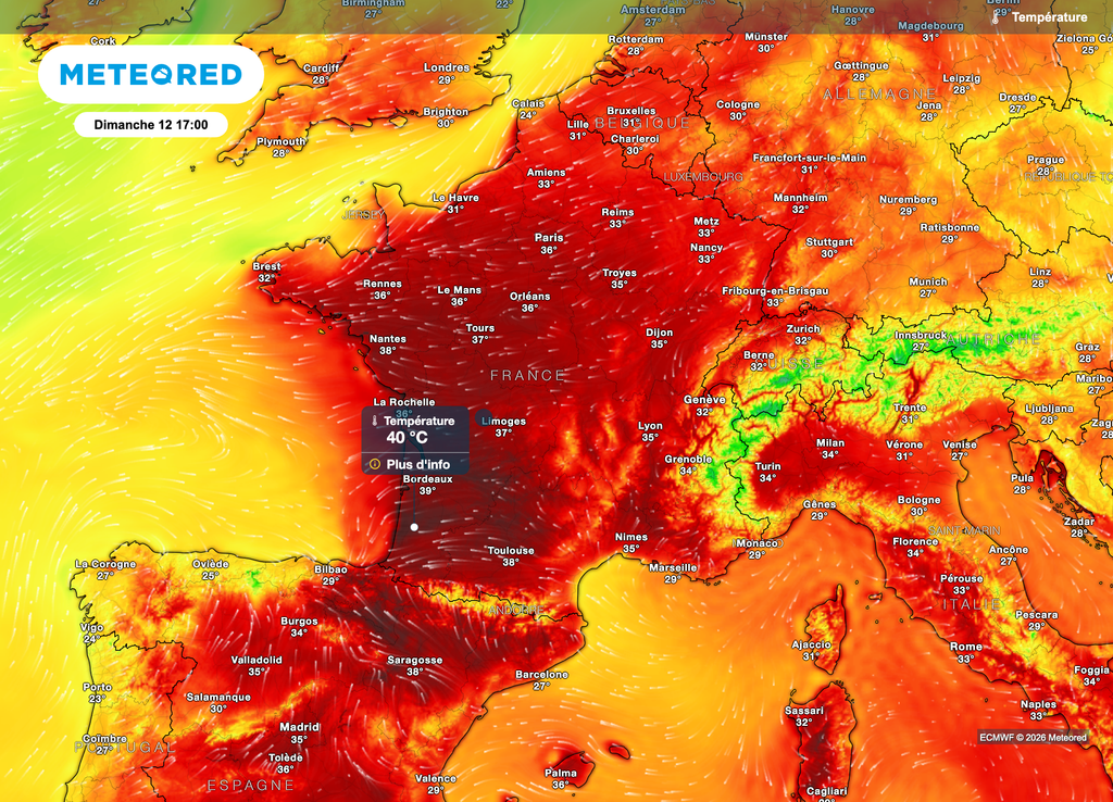 Les 40°C seront possibles voire dépassés durant ce week-end. Les 40°C seront possibles voire dépassés durant ce week-end.