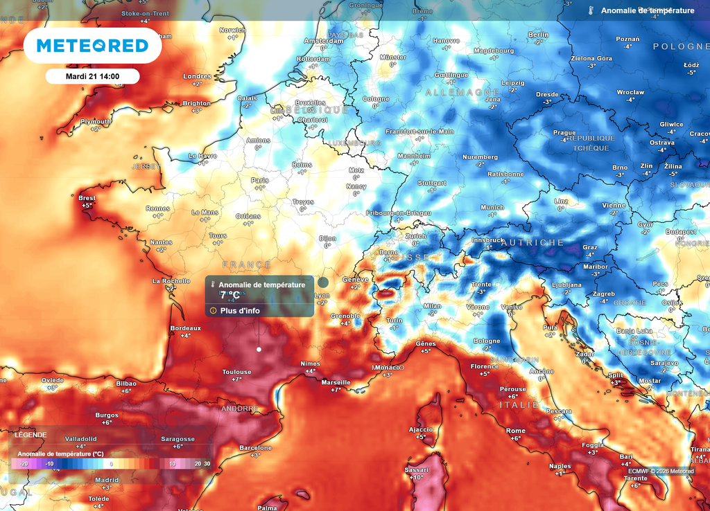 Anomalie de températures mardi C'est entre les Hauts-de-France et le Grand-Est que l'on retrouvera le plus de fraîcheur en début de semaine, alors que de fortes chaleurs s'abattront encore sur le Sud-Ouest et la Provence.