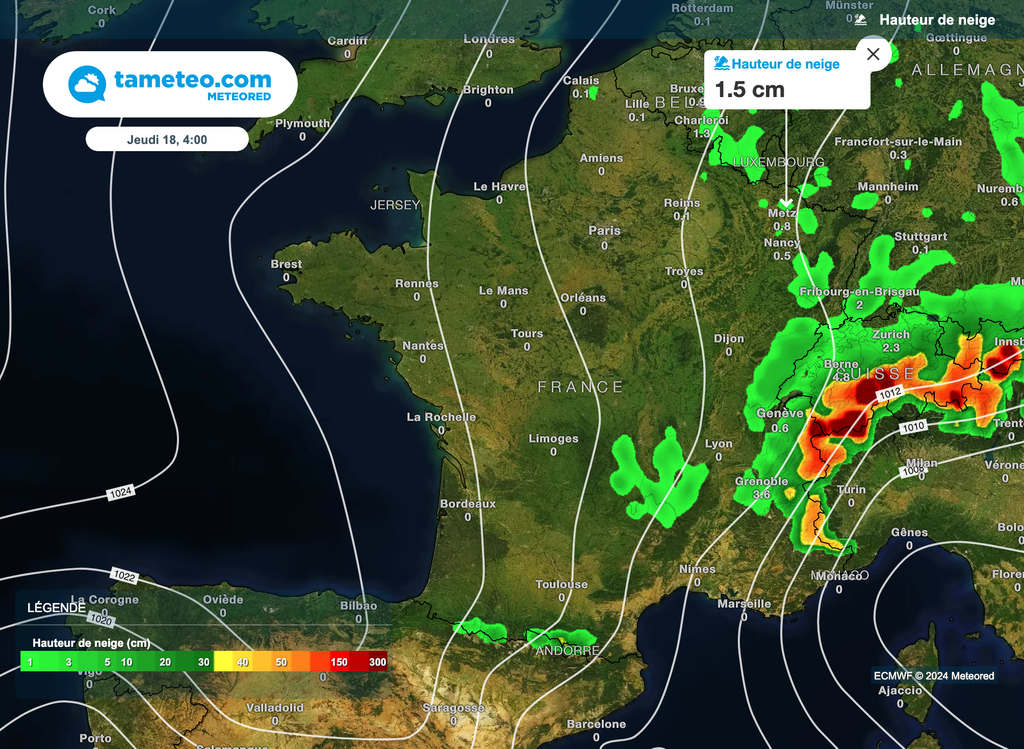 Selon les intensités, une petite couche de neige au sol pourrait s'observer à très basse altitude, ponctuellement en plaine. Selon les intensités, une petite couche de neige au sol pourrait s'observer à très basse altitude, ponctuellement en plaine.